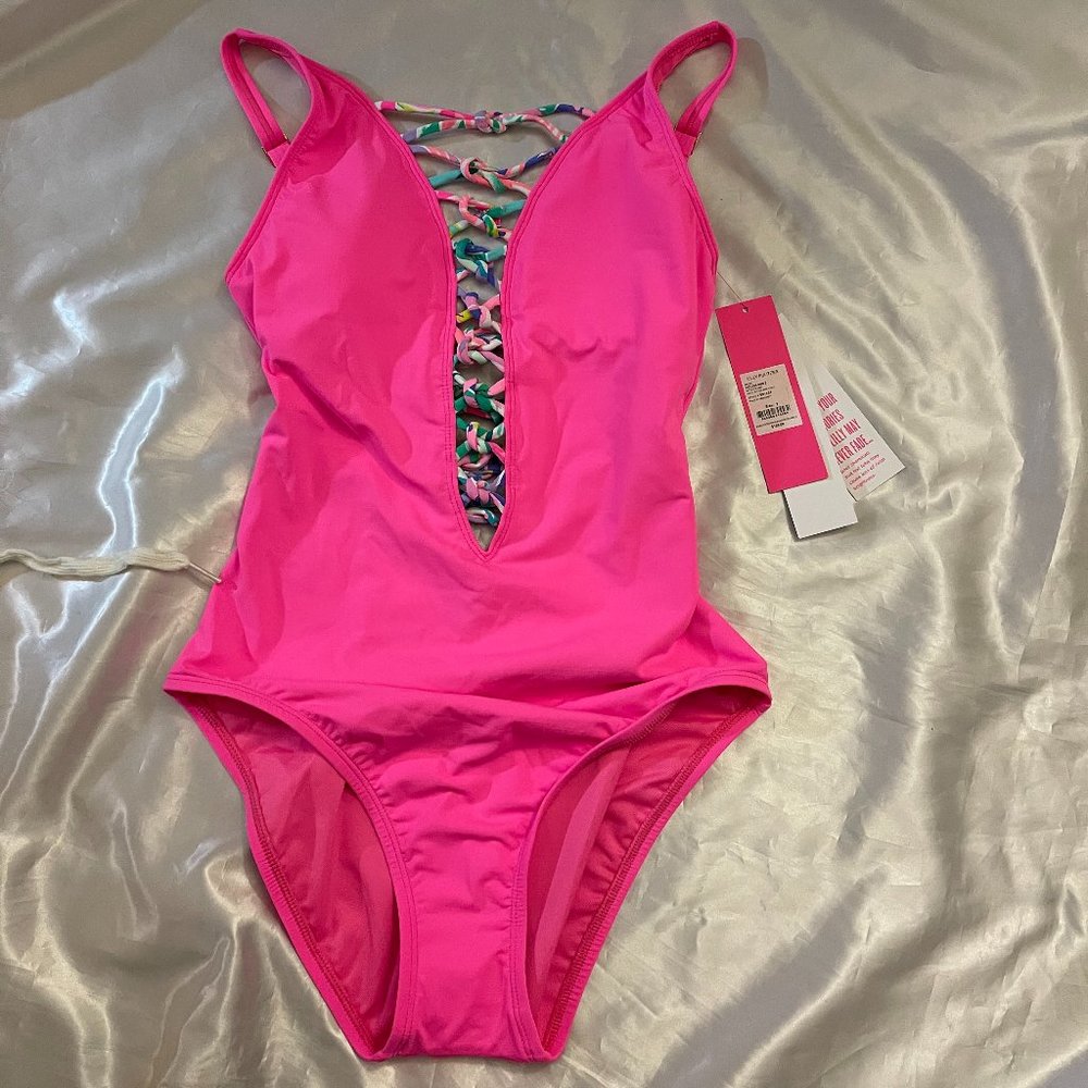 Lilly Pulitzer Isle Lattice 1Piece Pink Sz 0-2-4 - Picture 2 of 10